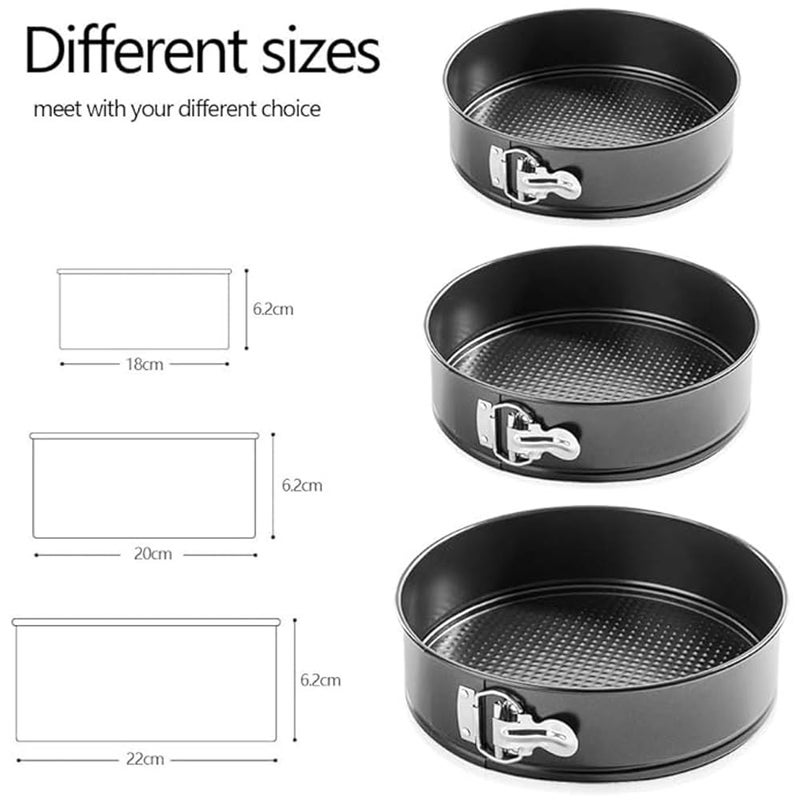 GABANIZ GABANIZ Round Cake Mould Set of 3pcs Non Sticky Removable Base Aluminum Made of Side Locks  - Image 2