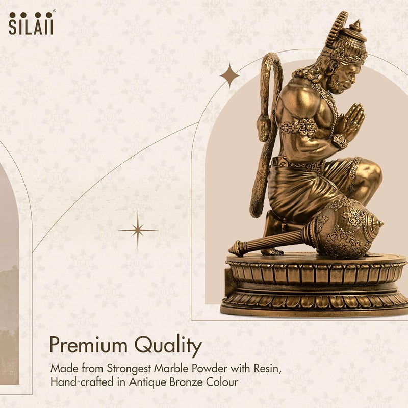 SILAII Lord Hanuman Blessed Divine Sculpture Antique Bronze Finish Handmade Religious Idol for Home Decor Gift 6 Inch - Image 5