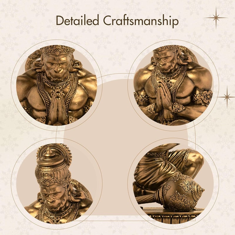 SILAII Lord Hanuman Blessed Divine Sculpture Antique Bronze Finish Handmade Religious Idol for Home Decor Gift 6 Inch - Image 3
