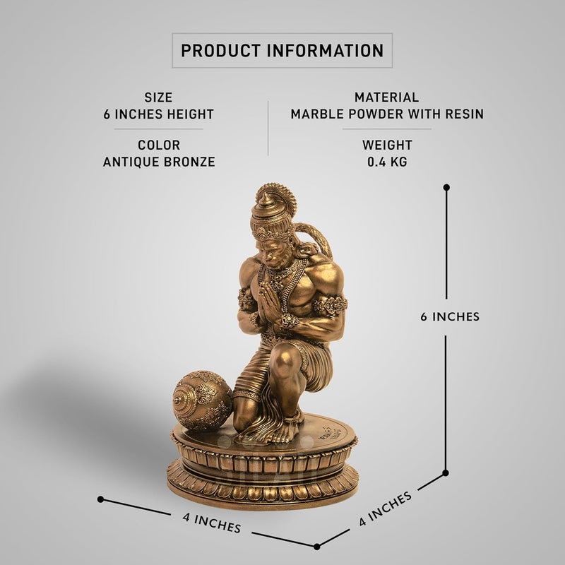 SILAII Lord Hanuman Blessed Divine Sculpture Antique Bronze Finish Handmade Religious Idol for Home Decor Gift 6 Inch - Image 2
