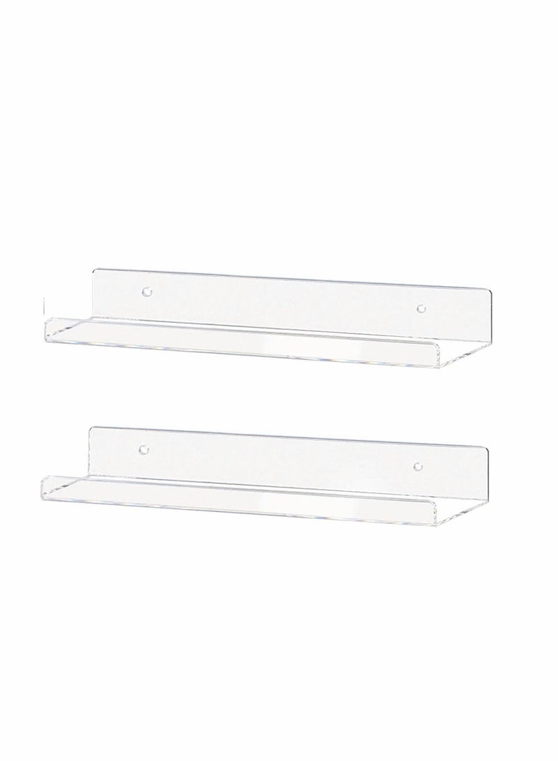 Excefore 2 Pack Clear Acrylic Shelf Invisible Floating Wall Ledge Bookshelf Organizer, Book Display Shelves Wall Mounted 15 Inch - Image 1