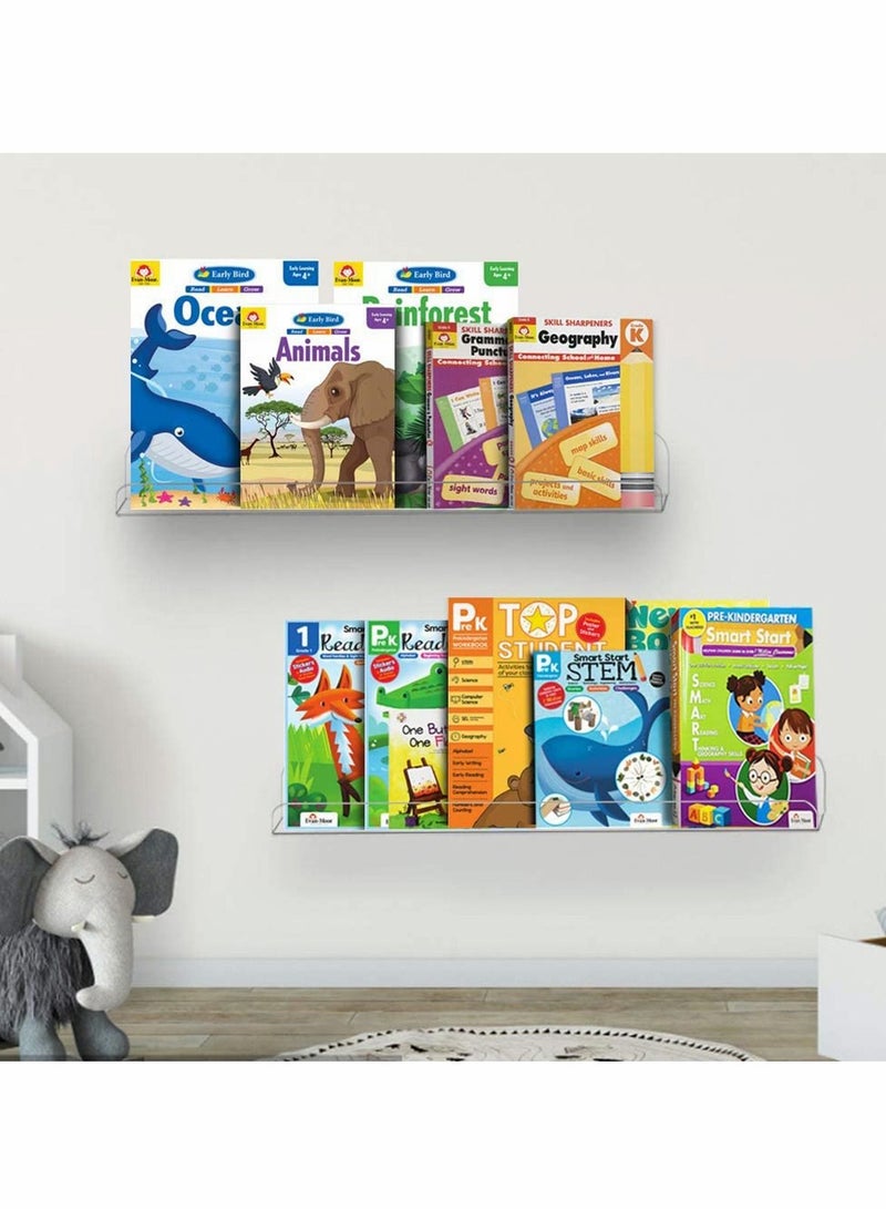 Excefore 2 Pack Clear Acrylic Shelf Invisible Floating Wall Ledge Bookshelf Organizer, Book Display Shelves Wall Mounted 15 Inch - Image 2