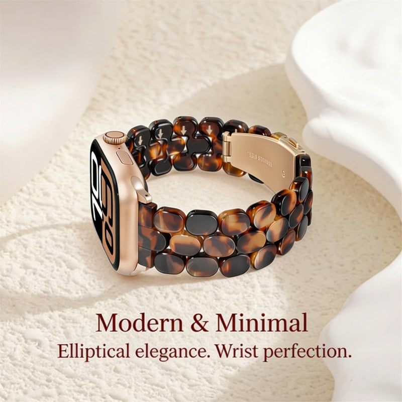 V-MORO Resin Band Compatible with Apple Watch Series 7/8/9/10/11 41mm/40mm/38mm/42mm Fashion Cute Strap for iWatch Series 6/5/4/3/2/1/SE Lightweight Bracelet Wristband Women(Amber Tortoiseshell) - Image 5