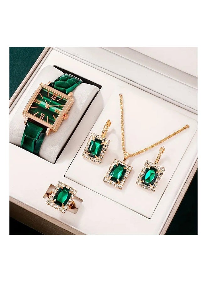 ليمون طقم ساعات نسائية أنيق من 4 قطع، يتضمن ساعة وخاتمًا وقلادة وأقراطًا، بتصميم عصري وأنيق، وتصميم فاخر مرصع بالألماس، مناسب للارتداء كهدية. - Image 3