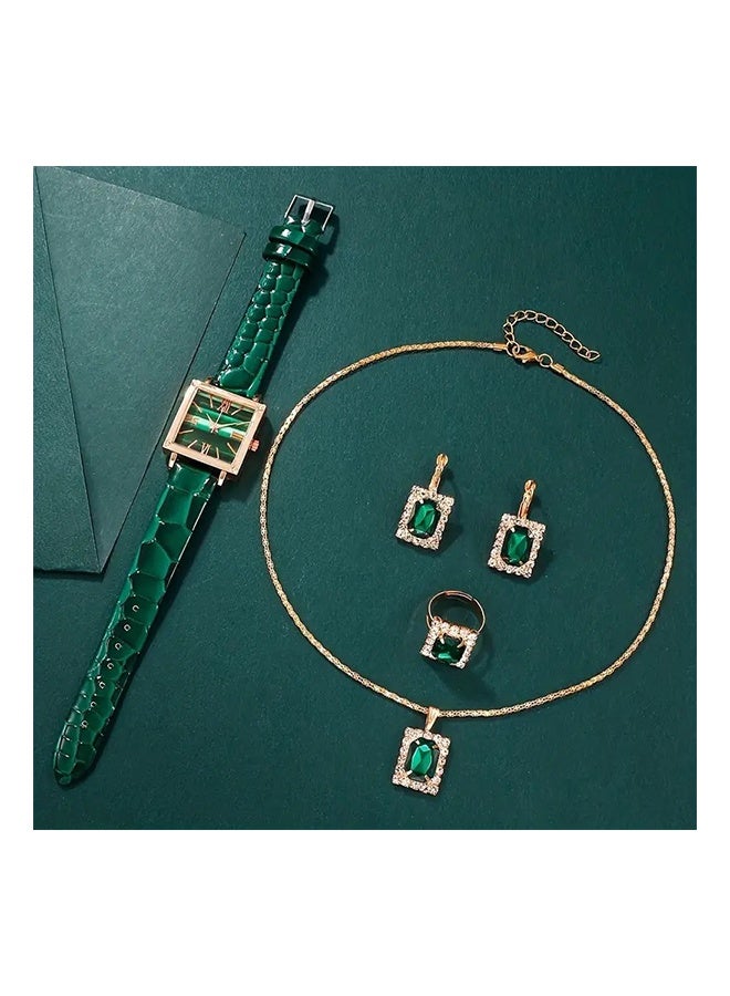 ليمون طقم ساعات نسائية أنيق من 4 قطع، يتضمن ساعة وخاتمًا وقلادة وأقراطًا، بتصميم عصري وأنيق، وتصميم فاخر مرصع بالألماس، مناسب للارتداء كهدية. - Image 2