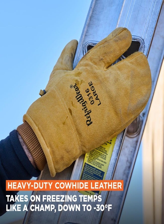 RefrigiWear 3-Finger Heavy Duty Insulated Leather Mitt Work Glove with Double Cuff, Gold - Large - Image 4
