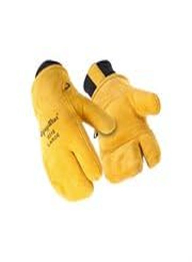 RefrigiWear 3-Finger Heavy Duty Insulated Leather Mitt Work Glove with Double Cuff, Gold - Large - Image 1