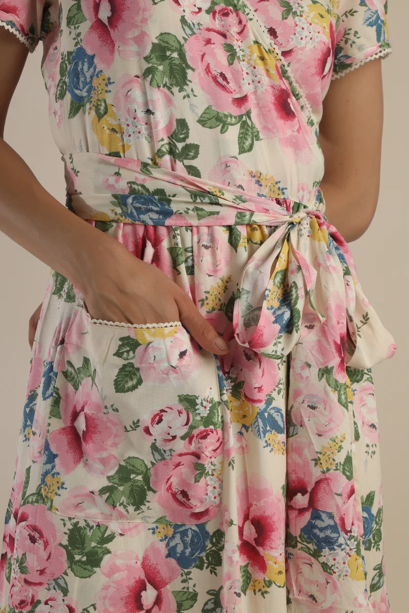 After Dark Wrap Dress, Multicolor Print