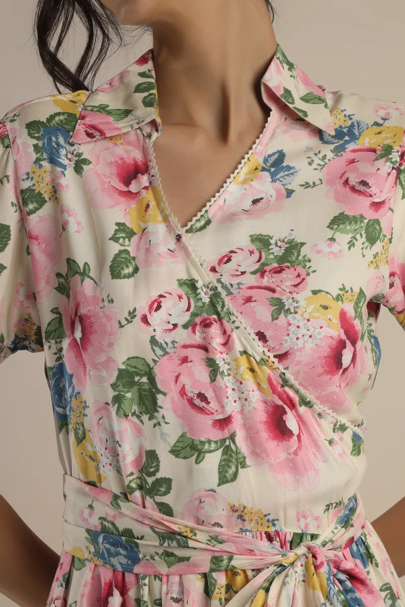 After Dark Wrap Dress, Multicolor Print