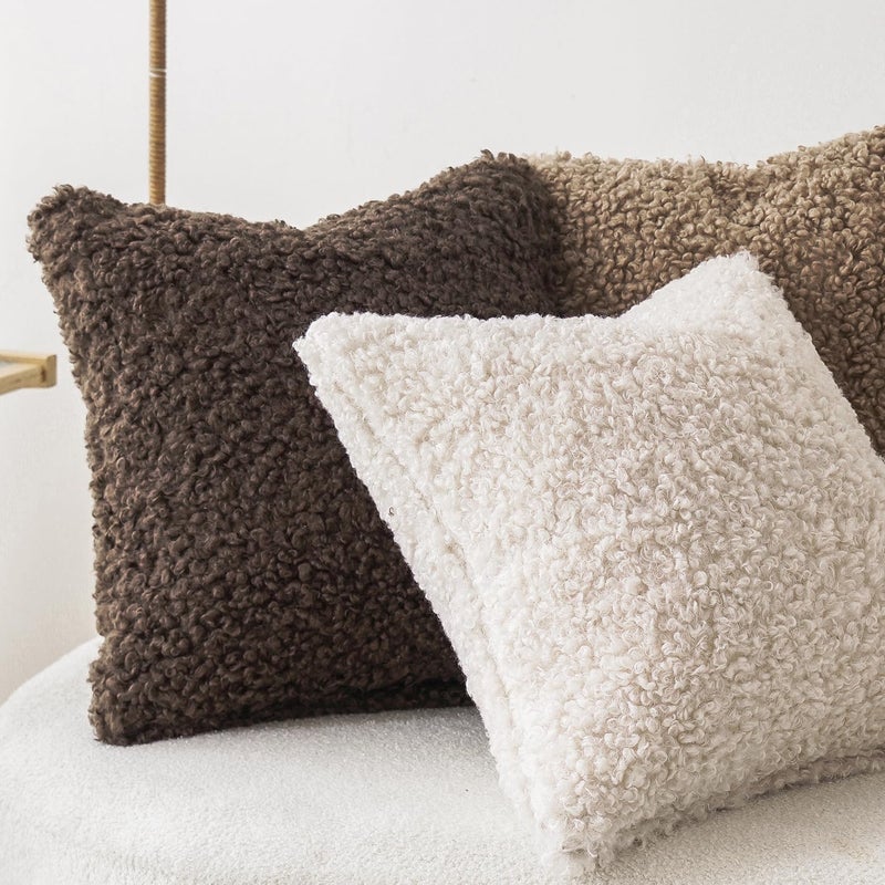 Foindtower 2 Pieces 24x24 Inch Chocolate, Faux Fur Throw Pillow Cover Accent Sherpa Pillow Fuzzy Soft Pillowcases Sheepskin Decorative Fleece Cushion Case for Bed Couch Living Room - Image 5