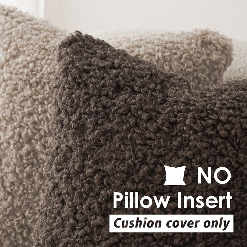 Foindtower 2 Pieces 24x24 Inch Chocolate, Faux Fur Throw Pillow Cover Accent Sherpa Pillow Fuzzy Soft Pillowcases Sheepskin Decorative Fleece Cushion Case for Bed Couch Living Room - Image 3