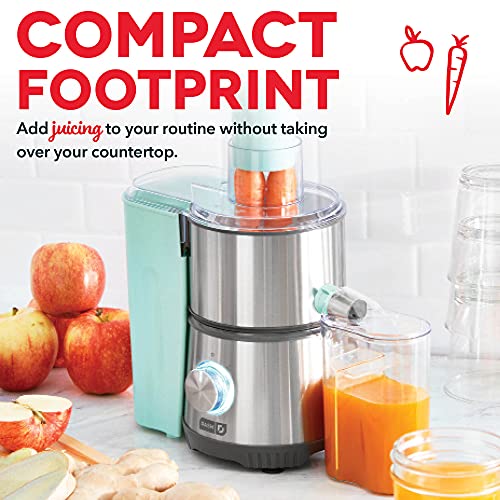 Dash Compact Centrifugal Juicer, Press Juicing Machine, 2-Speed, 2" Wide Feed Chute for Whole Fruit Vegetable, Anti-drip, Stainless Steel Sieve - Aqua - Image 3
