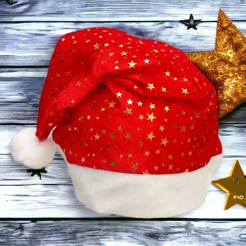 Evisha قبعات سانتا كاب من إيفيشا 2 قطعة نجوم أو رقاقات ثلجية لزينة شجرة عيد الميلاد قبعات عيد الميلاد - Image 1