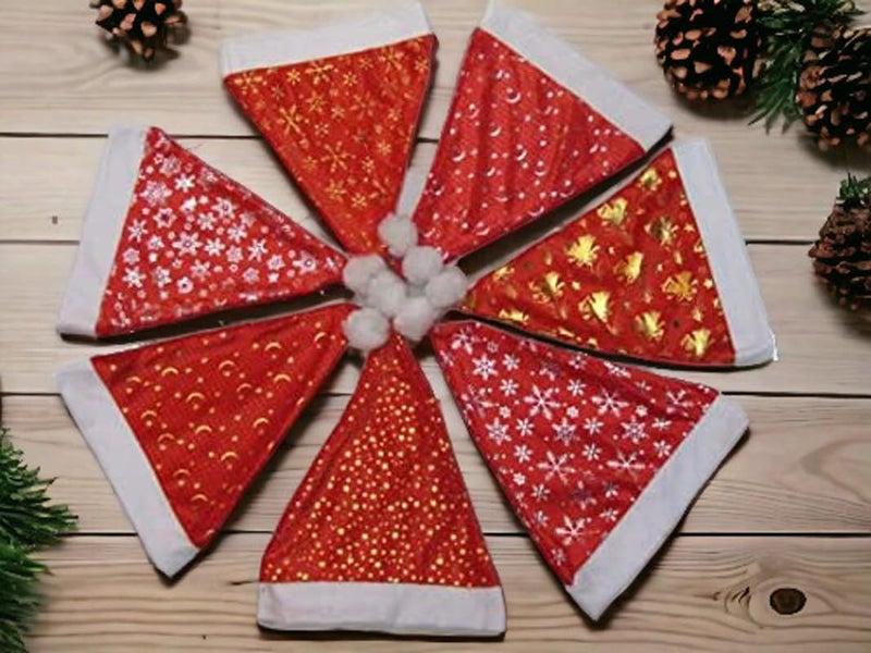 Evisha قبعات سانتا كاب من إيفيشا 2 قطعة نجوم أو رقاقات ثلجية لزينة شجرة عيد الميلاد قبعات عيد الميلاد - Image 2