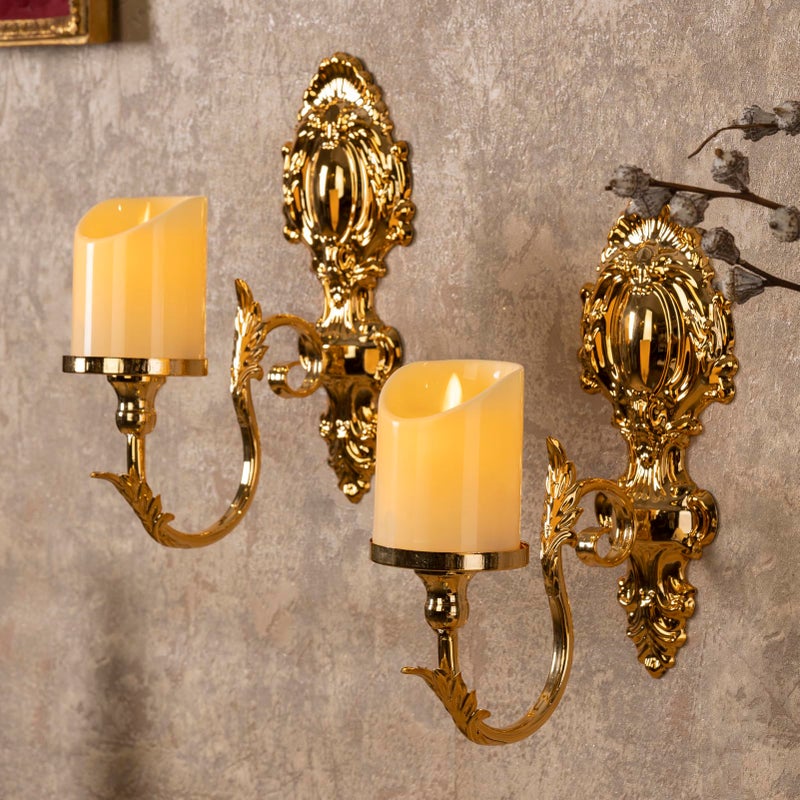 Capesaro Gold Candle Sconces for Tapered Candlestick,Pack of 2, Gold Candle Wall Sconce Holder Iron Candelabra - Image 1