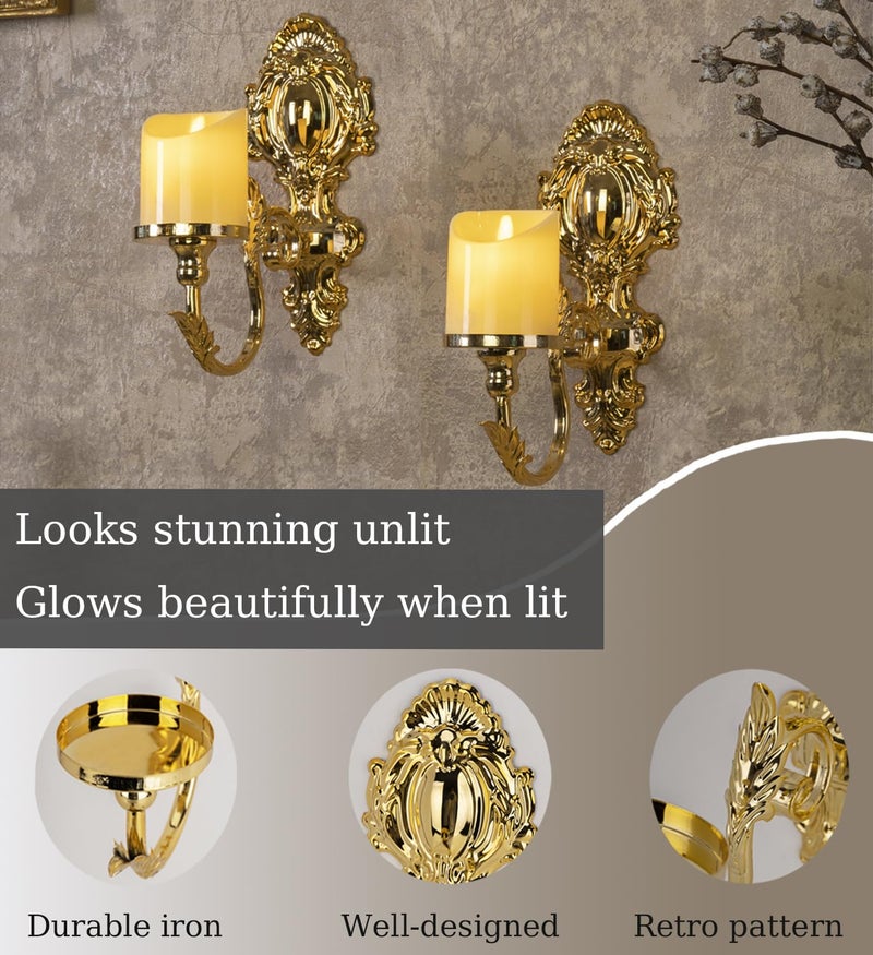 Capesaro Gold Candle Sconces for Tapered Candlestick,Pack of 2, Gold Candle Wall Sconce Holder Iron Candelabra - Image 5