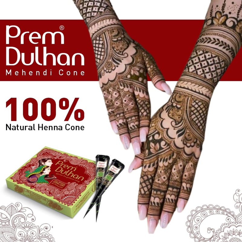 Prem Dulhan Natural HennaBased Mehendi Cones Set Pack of 5 60 Cones for Hand Designing  ChemicalFree Perfect for Weddings  Traditional Occasions  Green Day Box for Women  Girls - Image 3
