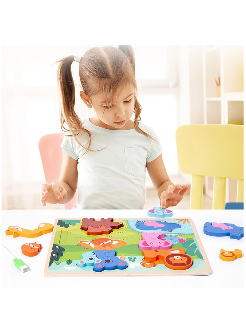 YelaJoy Wooden Puzzle Early Education Toy,Wooden Toys 3D Toddler Puzzles,Wooden Puzzles Gifts For Boy & Girls, Early Educational Learning Wooden Jigsaw Puzzle Set for 1 2 3 Year Old Boys Girls - Image 4