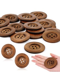 Mtlee 30 Pieces Large Size Wood Buttons 2.36 Inch Round Sewing Button 4 Holes Large Buttons For Crafts Sewing Large Wooden Buttons For Diy Clothing Bag Decoration Supplies (Brown)  - Image 1