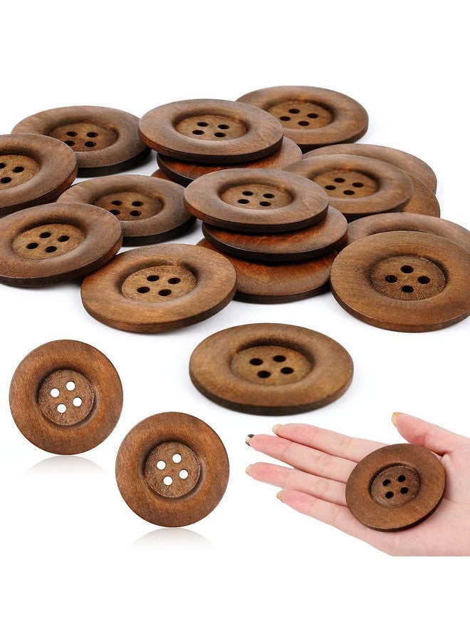 Mtlee 30 Pieces Large Size Wood Buttons 2.36 Inch Round Sewing Button 4 Holes Large Buttons For Crafts Sewing Large Wooden Buttons For Diy Clothing Bag Decoration Supplies (Brown) - Image 1
