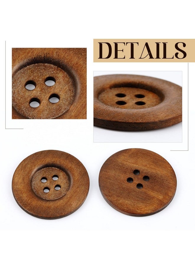 Mtlee 30 Pieces Large Size Wood Buttons 2.36 Inch Round Sewing Button 4 Holes Large Buttons For Crafts Sewing Large Wooden Buttons For Diy Clothing Bag Decoration Supplies (Brown) - Image 3