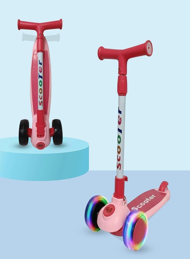 NHR Kick Scooter for Kids, Foldable Scooter with 4 Adjustable Height Levels & Colorful Light Wheels, Lightweight Scooty for Boys & Girls (3+ Years, Pink) - Image 2