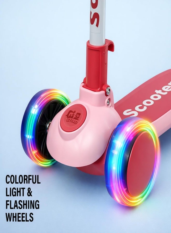 NHR Kick Scooter for Kids, Foldable Scooter with 4 Adjustable Height Levels & Colorful Light Wheels, Lightweight Scooty for Boys & Girls (3+ Years, Pink) - Image 3