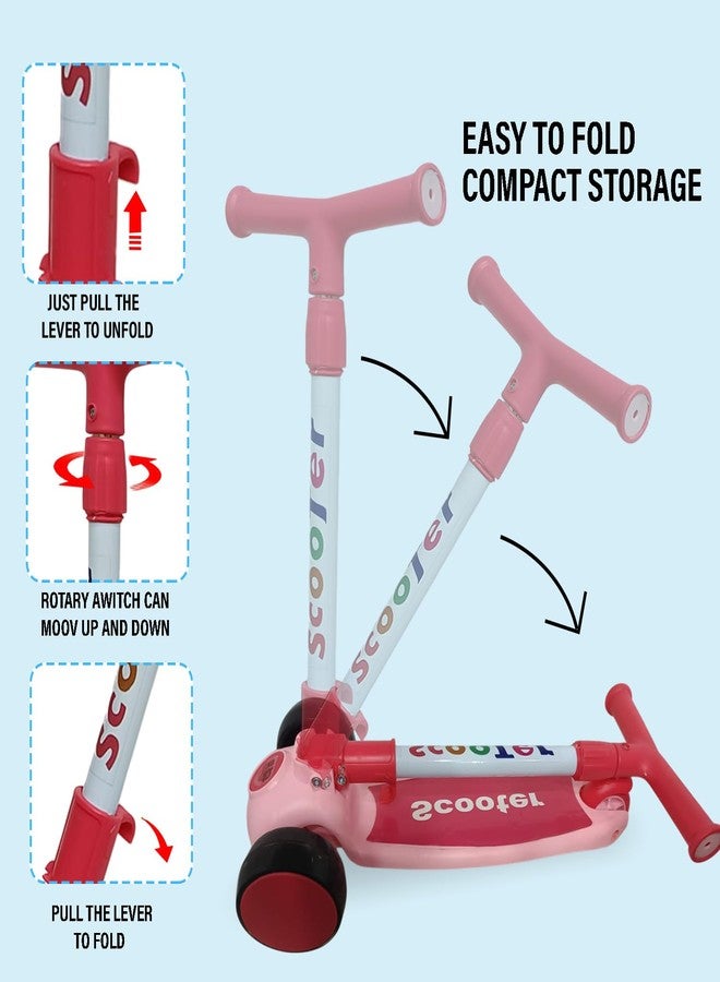 NHR Kick Scooter for Kids, Foldable Scooter with 4 Adjustable Height Levels & Colorful Light Wheels, Lightweight Scooty for Boys & Girls (3+ Years, Pink) - Image 4