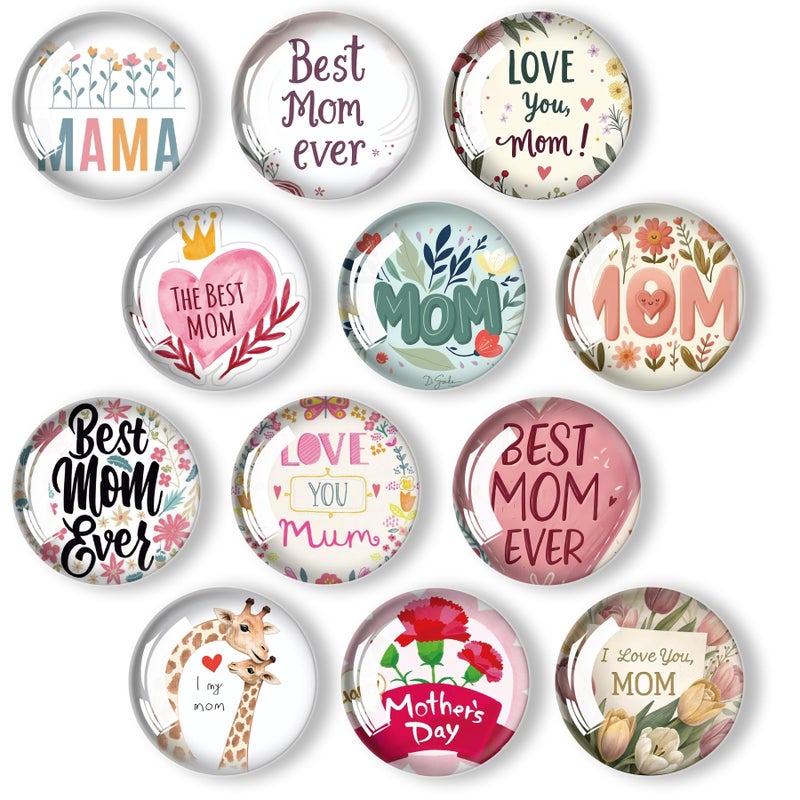 Poitvd 12Pcs Glass Refrigerator Magnet Fridge Gift for Mom,Mothers Day Fridge Magnets Decoration for Crafts,Strong Fridge Magnets for Kitchen, School,Office Whiteboard, Cabinet and Dishwasher - Image 1