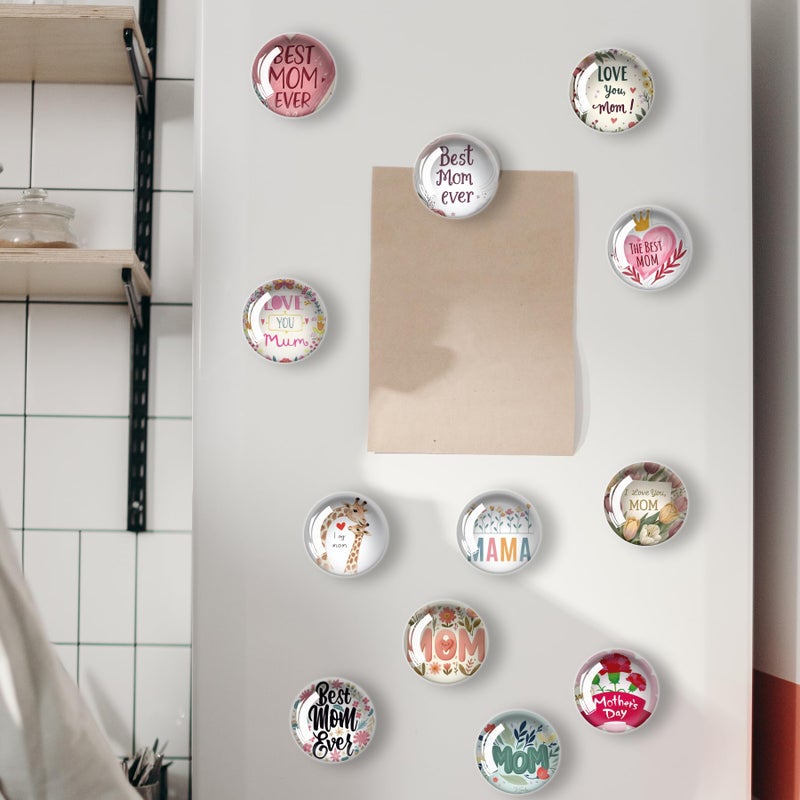 Poitvd 12Pcs Glass Refrigerator Magnet Fridge Gift for Mom,Mothers Day Fridge Magnets Decoration for Crafts,Strong Fridge Magnets for Kitchen, School,Office Whiteboard, Cabinet and Dishwasher - Image 5