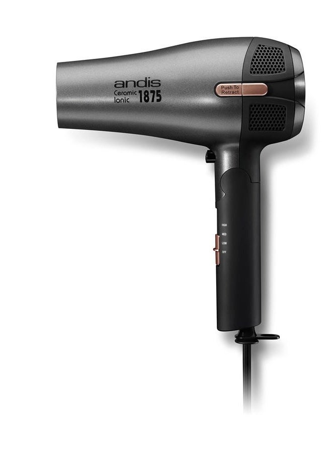 Andis 80280 Fold-n-go 1875 Watt Ceramic Ionic Dryer, Retractable Cord, Lightweight with Professional Blowout Results, Quick Drying Blow Dryer, Black/Silver - Image 1