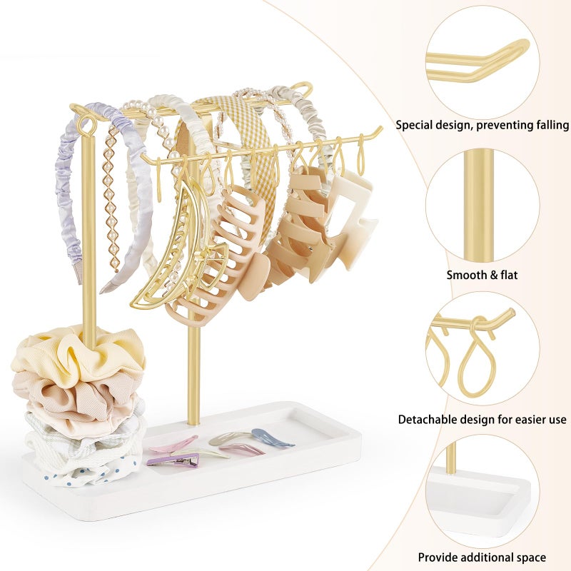 Dahey Headband Holder Multifunctional Hair Accessories Organizer Display Hairbands Claw Clips Scrunchie Metal Storage Stand Stylish Bedroom Dorm Bathroom Vanity Decor for Girls Women, Gold - Image 3