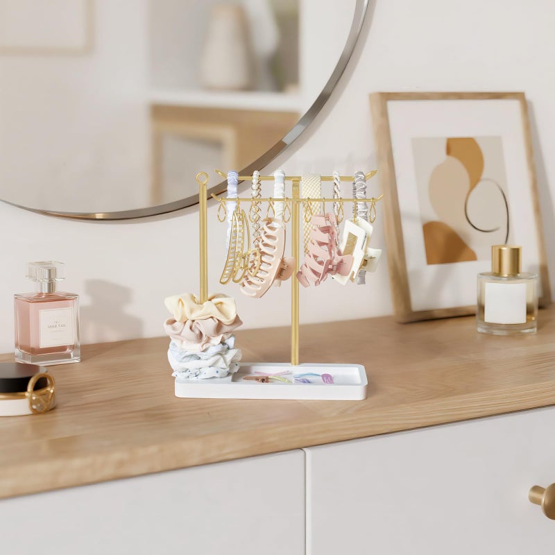 Dahey Headband Holder Multifunctional Hair Accessories Organizer Display Hairbands Claw Clips Scrunchie Metal Storage Stand Stylish Bedroom Dorm Bathroom Vanity Decor for Girls Women, Gold - Image 2