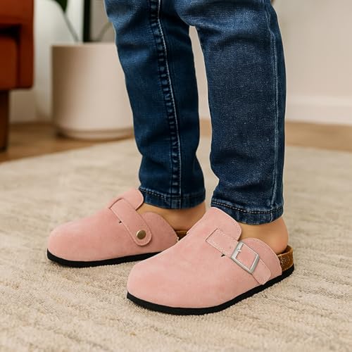 Project Cloud 100% Genuine Leather Kids Clogs with Natural Cork Footbed & Memory Foam Insole Arch Support Non-Slip Clogs for Kids Slippers Sandals for Boys & Girls Footwear(LittleBenton,LILASUEDE,12) - Image 2