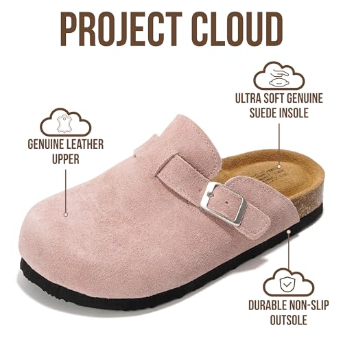 Project Cloud 100% Genuine Leather Kids Clogs with Natural Cork Footbed & Memory Foam Insole Arch Support Non-Slip Clogs for Kids Slippers Sandals for Boys & Girls Footwear(LittleBenton,LILASUEDE,12) - Image 4