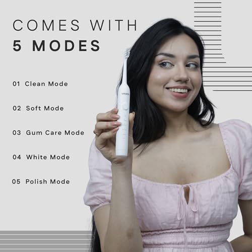 Winston Rechargeable Sonic Electric Toothbrush with Super Soft Bristles for Adults | IPX8 Waterproof with 5 Cleaning Modes | Suitable for Sensitive Gums 1-Year Warranty (White) - Image 4