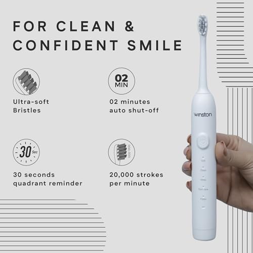 Winston Rechargeable Sonic Electric Toothbrush with Super Soft Bristles for Adults | IPX8 Waterproof with 5 Cleaning Modes | Suitable for Sensitive Gums 1-Year Warranty (White) - Image 3