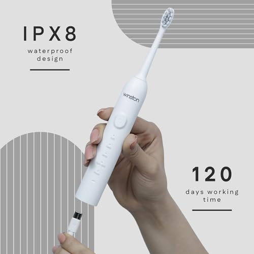 Winston Rechargeable Sonic Electric Toothbrush with Super Soft Bristles for Adults | IPX8 Waterproof with 5 Cleaning Modes | Suitable for Sensitive Gums 1-Year Warranty (White) - Image 5