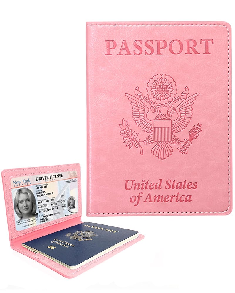 Sizobi PU Passport Holder for Travel, Passport Cover Wallet for Women Men, Leather Passport Book Card Holder Case for International Travel Must Haves Accessories, Cruise Ship Essentials Gifts, Pink - Image 1