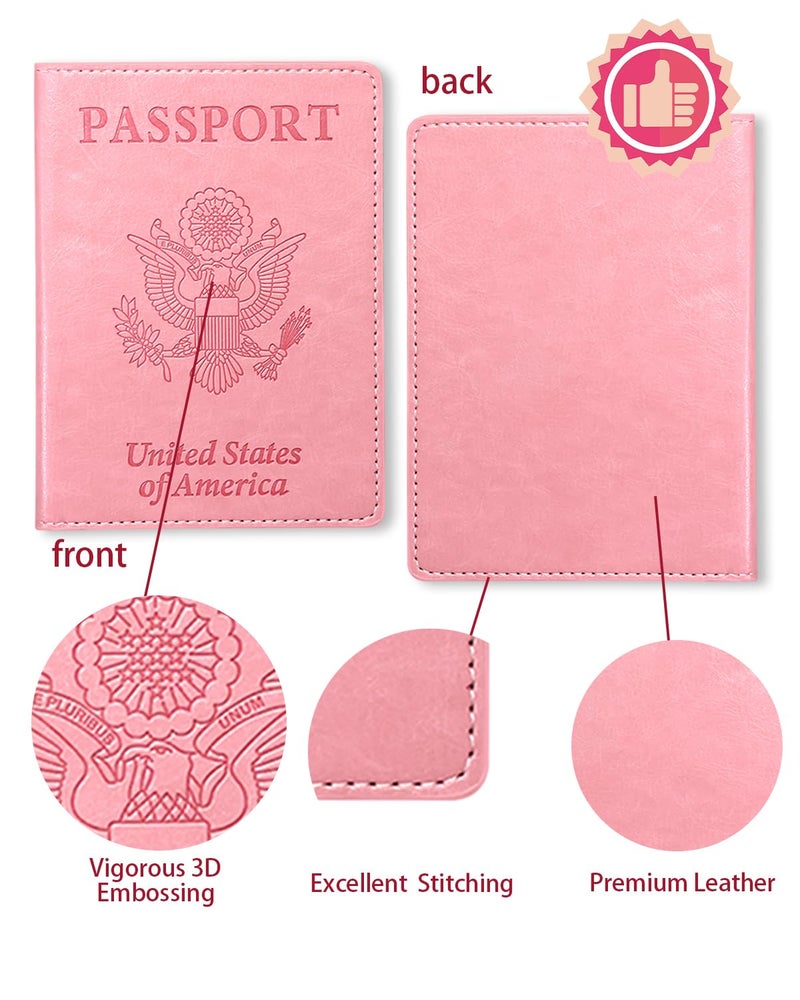 Sizobi PU Passport Holder for Travel, Passport Cover Wallet for Women Men, Leather Passport Book Card Holder Case for International Travel Must Haves Accessories, Cruise Ship Essentials Gifts, Pink - Image 3