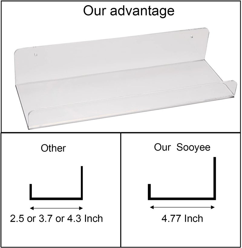 Sooyee Acrylic Shelves,6 Pack 15 Inch Floating Wall Shelves, Funko Pop Display Shelf,Invisible Kids Book Shelf,Picture Ledge Shelf Decor, Plastic,Clear - Image 2