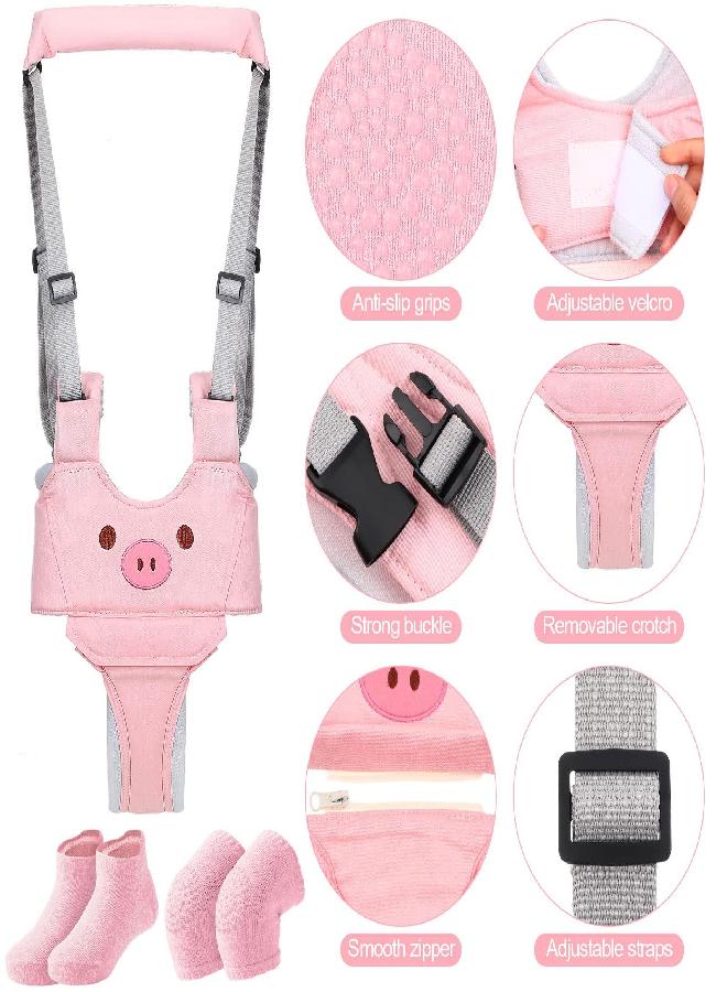 Xuniea Baby Walking Harness Breathable Handheld Baby Walker Assistant Belt Adjustable Toddler Walking Assistant with 4 Pairs Non-Slip Toddler Socks Grips 4 Pairs Baby Knee Pads for Crawling, 7-24 Months - Image 3