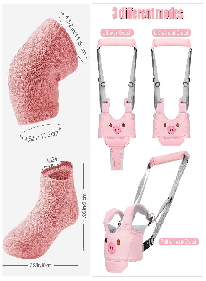 Xuniea Baby Walking Harness Breathable Handheld Baby Walker Assistant Belt Adjustable Toddler Walking Assistant with 4 Pairs Non-Slip Toddler Socks Grips 4 Pairs Baby Knee Pads for Crawling, 7-24 Months - Image 2