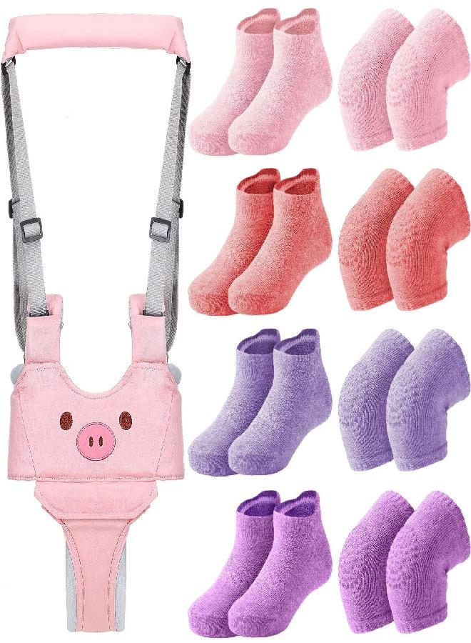 Xuniea Baby Walking Harness Breathable Handheld Baby Walker Assistant Belt Adjustable Toddler Walking Assistant with 4 Pairs Non-Slip Toddler Socks Grips 4 Pairs Baby Knee Pads for Crawling, 7-24 Months - Image 5