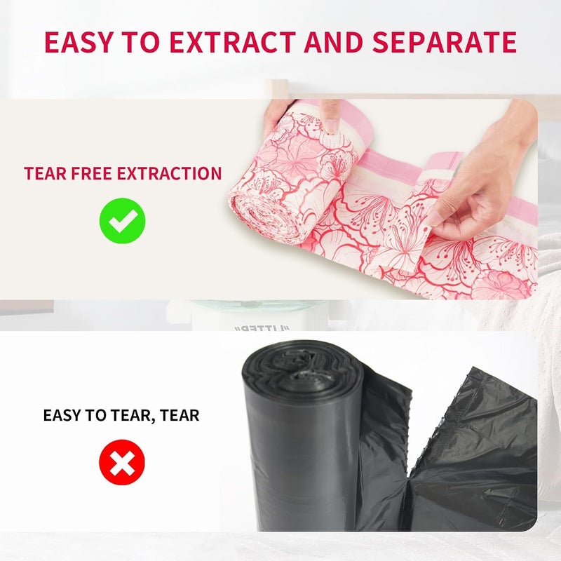 KASTWAVE 4 Gallon Trash Bags with Drawstring - Tear-Resistant, Colorful Small Garbage Bags with Plum Blossom Print - Strong & Portable Kitchen, Bathroom, Office Trash Can Liners, 30 Count - Image 4
