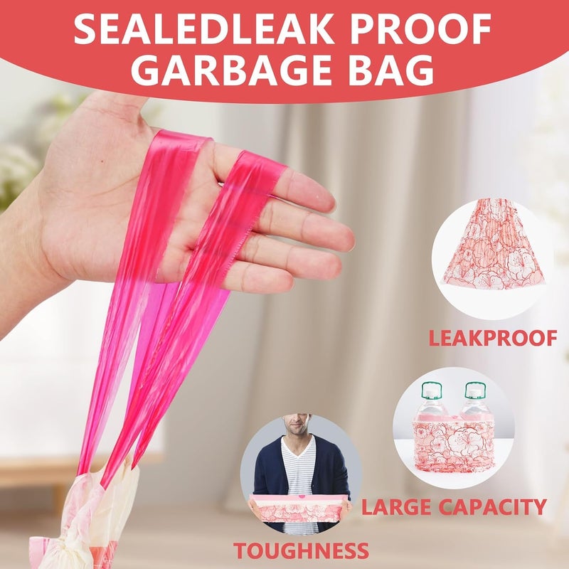 KASTWAVE 4 Gallon Trash Bags with Drawstring - Tear-Resistant, Colorful Small Garbage Bags with Plum Blossom Print - Strong & Portable Kitchen, Bathroom, Office Trash Can Liners, 30 Count - Image 5