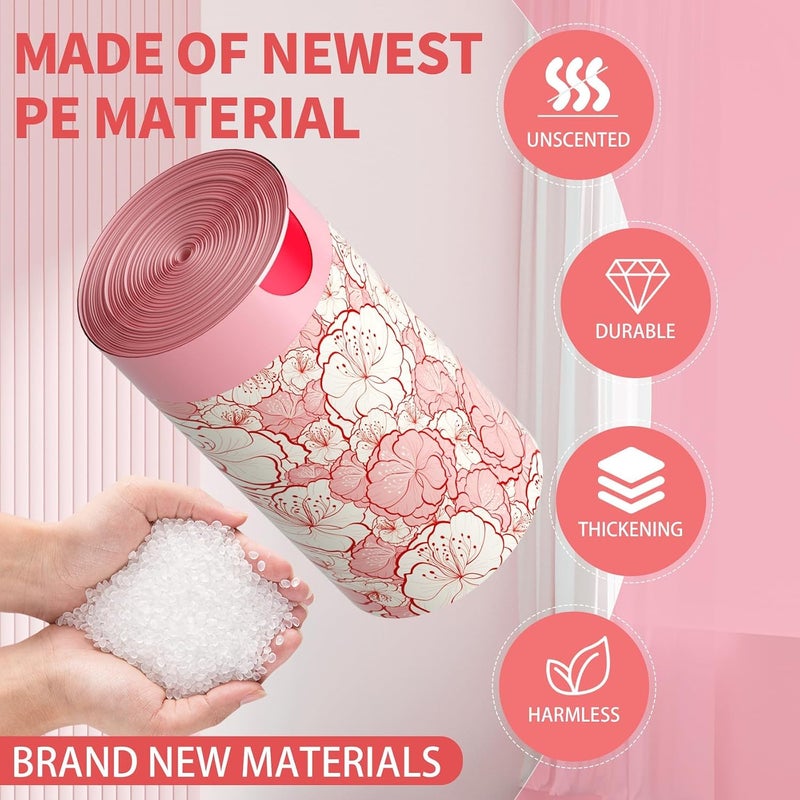 KASTWAVE 4 Gallon Trash Bags with Drawstring - Tear-Resistant, Colorful Small Garbage Bags with Plum Blossom Print - Strong & Portable Kitchen, Bathroom, Office Trash Can Liners, 30 Count - Image 2