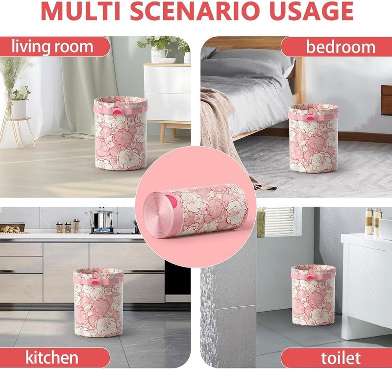 KASTWAVE 4 Gallon Trash Bags with Drawstring - Tear-Resistant, Colorful Small Garbage Bags with Plum Blossom Print - Strong & Portable Kitchen, Bathroom, Office Trash Can Liners, 30 Count - Image 3