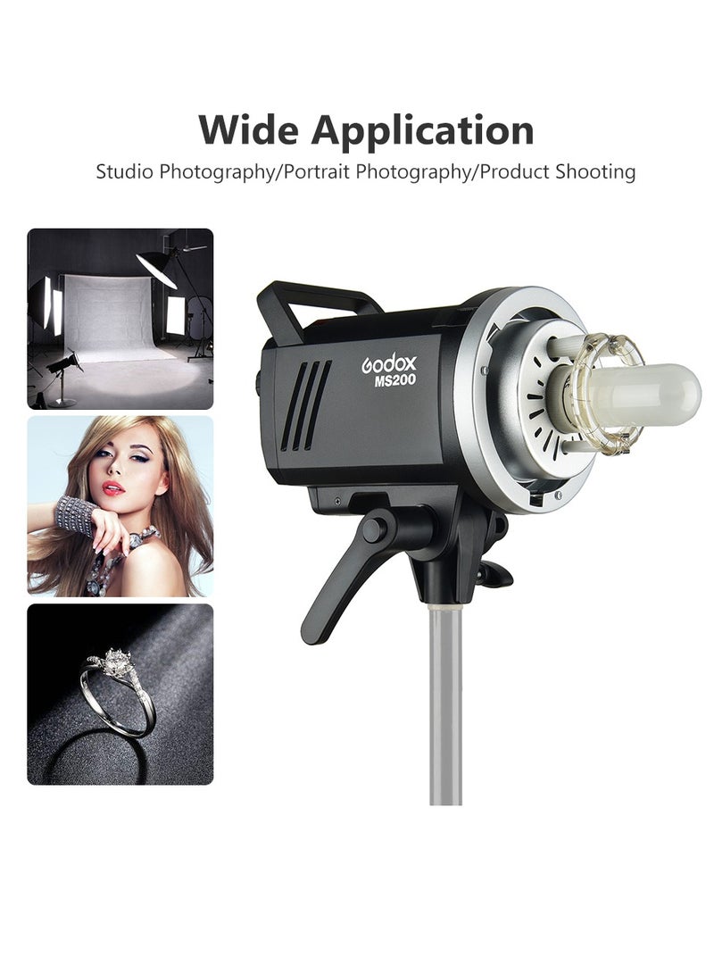 Godox MS200 Studio Flash Strobe Light Monolight 200Ws GN53 5600K Built-in 2.4G Wireless X System Anti-Preflash 0.1-1.8s Recycle Time with 150W Modeling Lamp Bowens Mount for Indoor Studio Product Photo Portrait Photography - Image 4