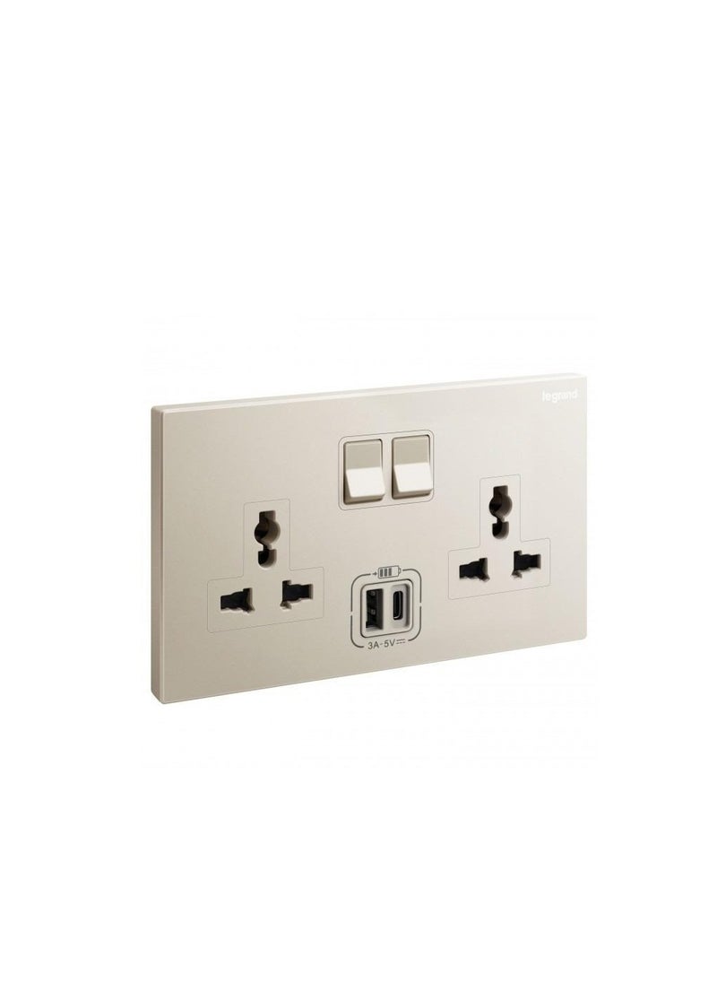 Legrand Legrand Universal Switch Socket 2Gang + USB A-Type + C-Type Galion Champagne 